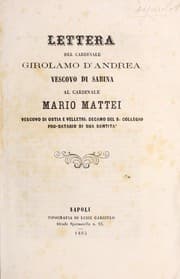 Tapa de Lettera del cardinale Girolamo d' Andrea, vescovo di Sabina, al cardinale Mario Mattei, vescovo di Ostia e Velletri, decano del S. Collegio Pro-Datario di Sua Santità
