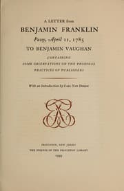 Tapa de A letter from Benjamin Franklin, Passy, April 21, 1785, to Benjamin Vaughan