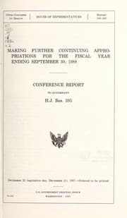 Tapa de Making further continuing appropriations for the fiscal year ending September 30, 1988