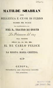 Tapa de Matilde Shabran, ossia, Bellezza e cuor di ferro