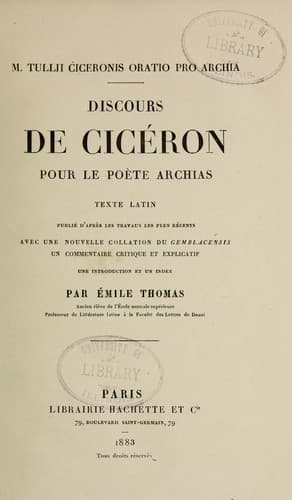Tapa de M. Tullii Ciceronis Oratio pro Archia