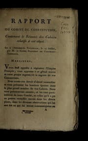 Tapa de Rapport du Comite de Constitution contenant le re sume des cahiers relatifs a cet objet
