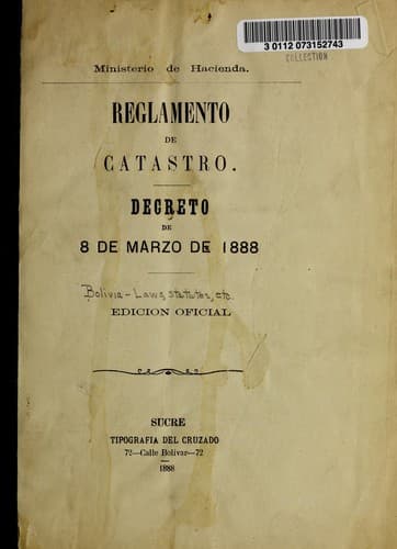 Tapa de Reglamento de catastro