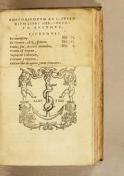 Tapa de Rhetoricorum ad C. Herennium libri IIII. incerto auctore. Ciceronis De inuentione libri II. De oratore, ad Q. fratrem libri III. Brutus, siue, de claris oratoribus, liber I. Orator ad Brutum, Topica ad Trebatium, Oratoriae partitiones, Initium libri De optimo genere oratorum