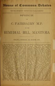Tapa de Speech of C. Fairbairn on the Remedial bill, Manitoba, Ottawa, Tuesday, 31st March, 1896