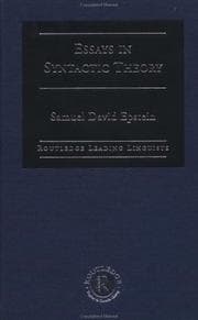 Tapa de Essays in syntactic theory