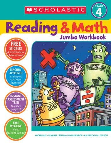 Tapa de Scholastic Reading & Math Jumbo Workbook Grade 4