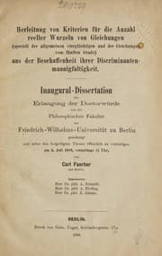 Tapa de Herleitung von Kriterien für die Anzahl reeller Wurzeln von Gleichungen