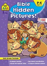 Tapa de School Zone - Bible Hidden Pictures! Workbook - Ages 4 to 6, Preschool to Kindergarten, Christian Scripture, Old & New Testament, Search & Find, Picture Puzzles, and More