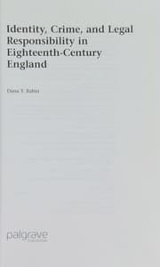 Tapa de IDENTITY, CRIME, AND LEGAL RESPONSIBILITY IN EIGHTEENTH-CENTURY ENGLAND