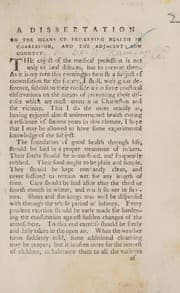 Tapa de A dissertation on the means of preserving health in Charleston, and the adjacent low country. Read before the Medical Society of South-Carolina, on the 29th of May, 1790