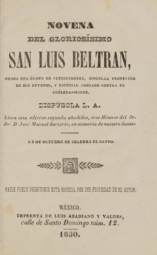 Tapa de Novena del gloriosísimo San Luis Beltran ...