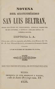 Tapa de Novena del gloriosísimo San Luis Beltran ...