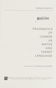 Tapa de Pragmatics of Chinese as native and target language