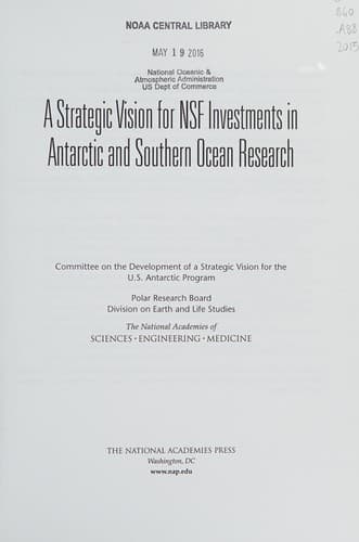 Tapa de Strategic Vision for NSF Investments in Antarctic and Southern Ocean Research