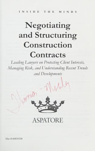 Tapa de Negotiating and structuring construction contracts