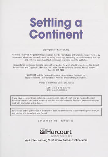 Tapa de Settling a continent