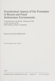 Tapa de Geochemical aspects of ore formation in recent and fossil sedimentary environments