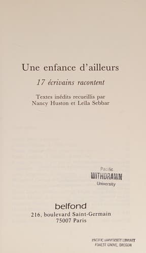 Tapa de Une enfance d'ailleurs