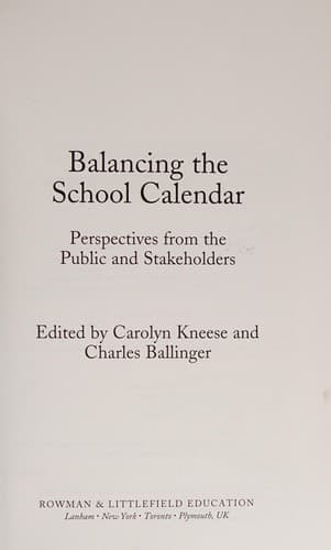 Tapa de Balancing the school calendar