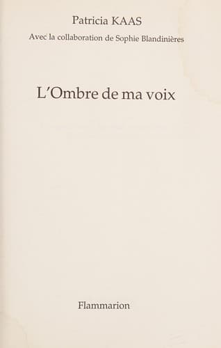 Tapa de L'ombre de ma voix