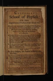 Tapa de Culpeper's School of Physick: Or The experimental practice of the Whole Art