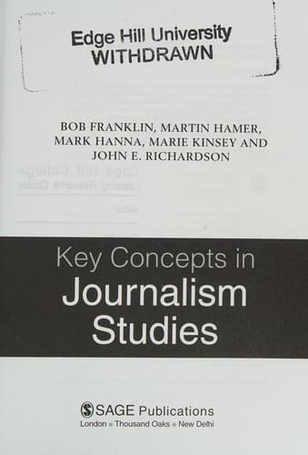 Tapa de Key concepts in journalism studies