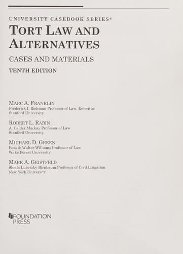 Tapa de Tort Law and Alternatives