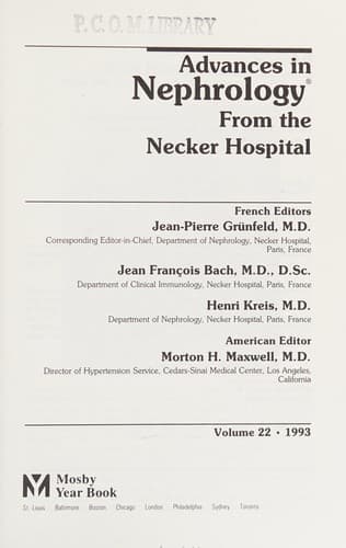 Tapa de Advances In Nephrology Volume 22
