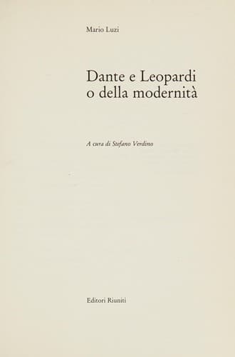 Tapa de Dante e Leopardi, o, Della modernità