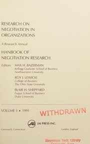 Tapa de Research on Negotiation in Organizations: Handbook of Negotiation Research
