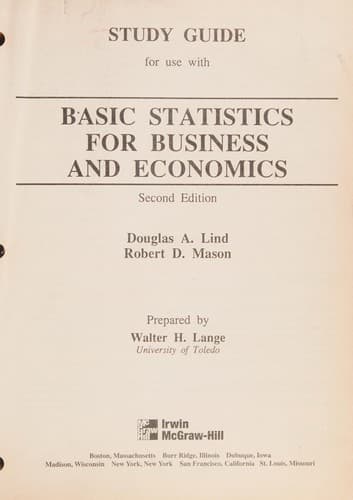 Tapa de Study Guide for Use With Basic Statistics for Business and Economics