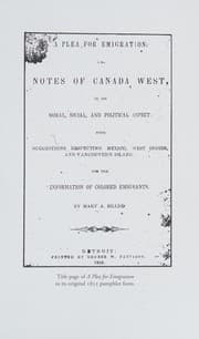 Tapa de Plea for Emigration; or Notes of Canada West