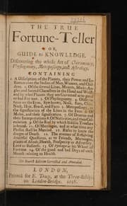 Tapa de The true fortune-teller or, guide to knowledge. Discovering the whole art of chiromancy, physiognomy, metoposcopy, and astrology