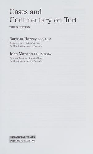 Tapa de Cases and Commentary on Tort