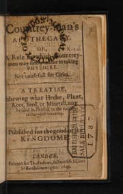 Tapa de The countrey-man's apothecary ... A treatise, shewing what herbe, plant, root, seed, or minerall, may be used in physick in the room of that which is wanting