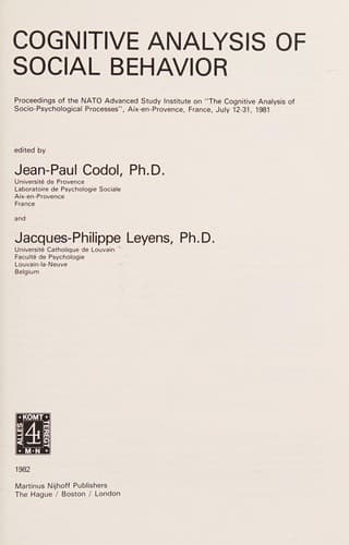 Tapa de Cognitive analysis of social behavior