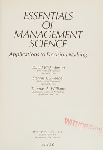 Tapa de Essentials of management science