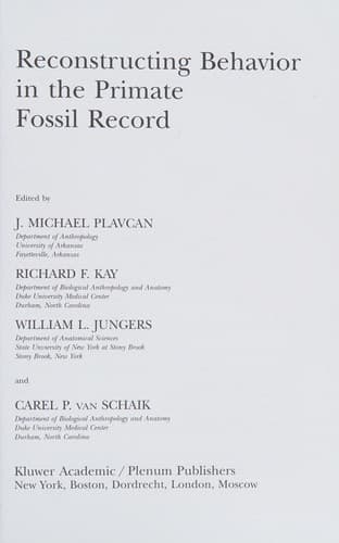 Tapa de Reconstructing behavior in the primate fossil record