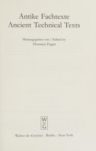 Tapa de Antike Fachtexte = Ancient technical texts