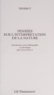 Tapa de Pensées sur l'interprétation de la nature