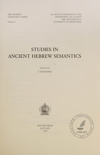 Tapa de Studies in ancient Hebrew semantics