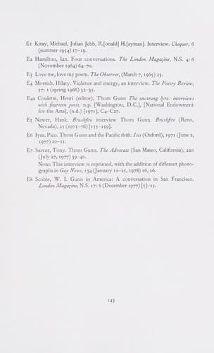 Tapa de Thom Gunn, a bibliography