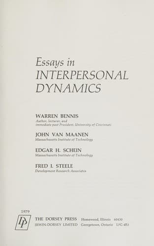 Tapa de Essays in interpersonal dynamics