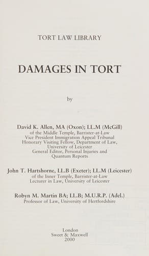 Tapa de Damages in Tort