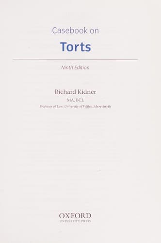 Tapa de Casebook on torts