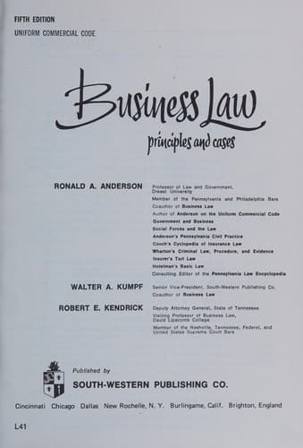 Tapa de Business law, principles and cases