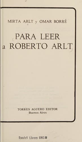 Tapa de Para leer a Roberto Arlt