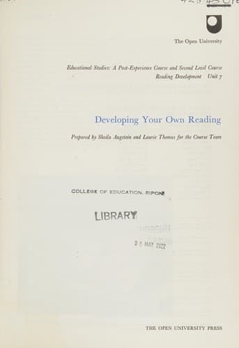 Tapa de Developing your own reading