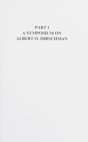 Tapa de Including a Symposium on Albert O. Hirschman